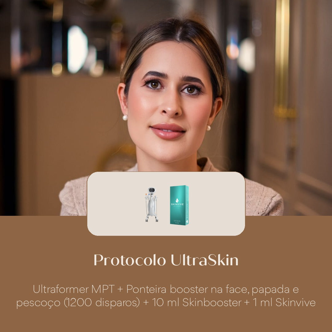 Protocolo UltraSkin Ultraformer MPT + Ponteira booster na face, papada e pescoço (1200 disparos) + 10 ml Skinbooster + 1 ml Skin