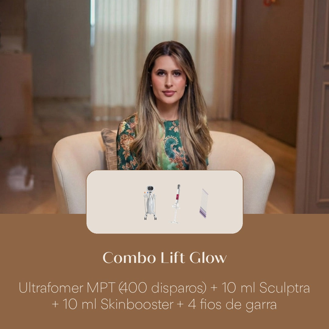 Combo Lift Glow Ultrafomer MPT (400 disparos) + 10 ml Sculptra + 10 ml Skinbooster + 4 fios de garra