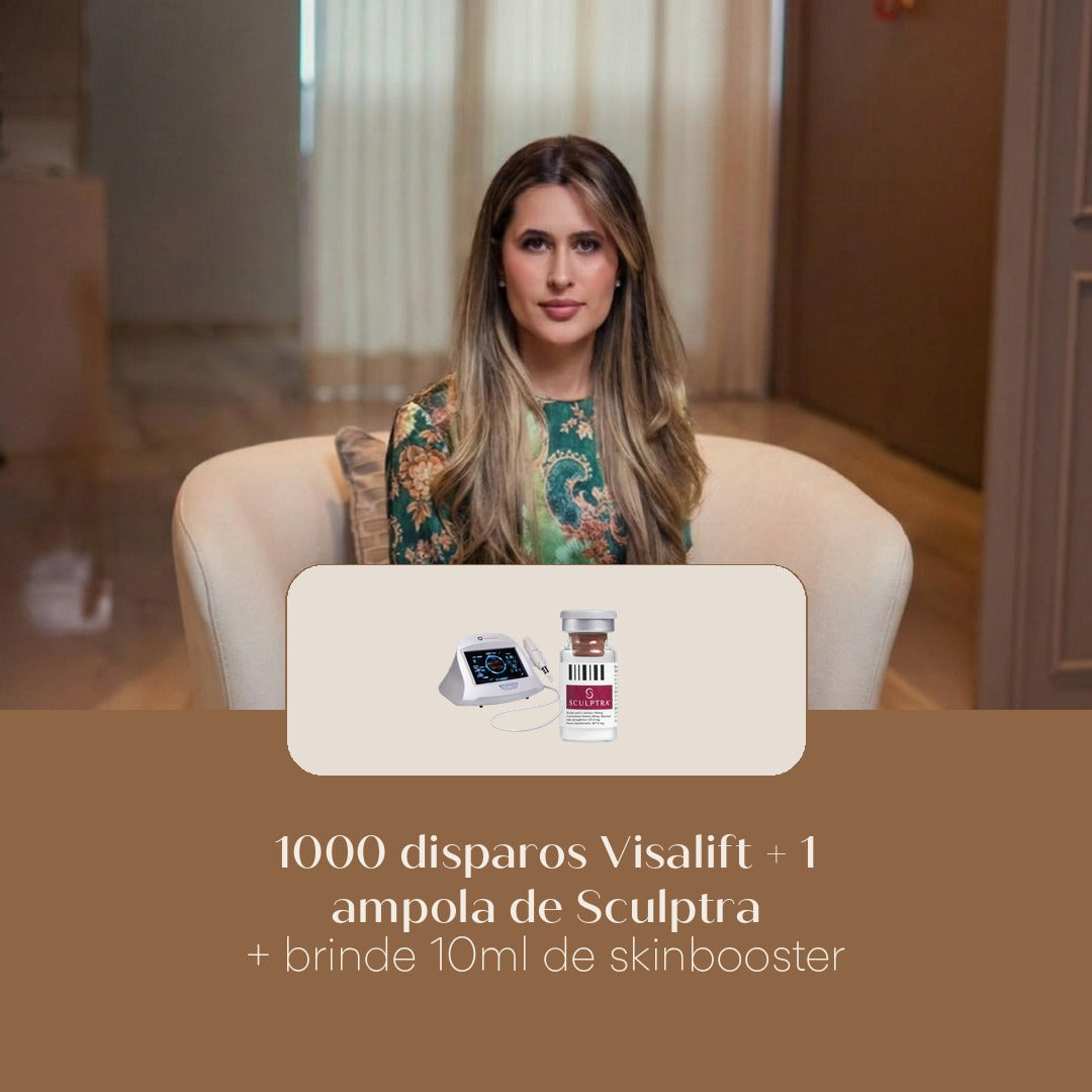 1000 disparos Visalift + 1 ampola de Sculptra + brinde 10ml de skinbooster