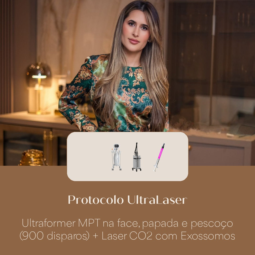 Protocolo UltraLaser Ultraformer MPT na face, papada e pescoço (900 disparos) + Laser CO2 com Exossomos