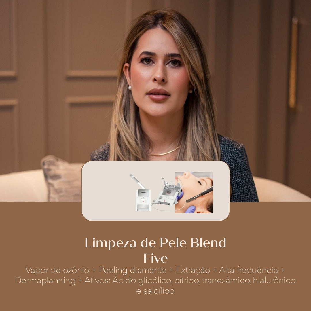 Limpeza de Pele Blend Five Vapor de ozônio + Peeling diamante + Extração + Alta frequência + Dermaplanning + Ativos: Ácido glicó