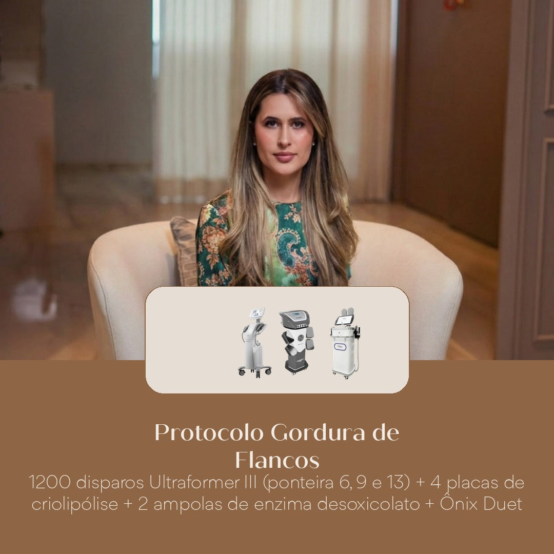 Protocolo Gordura de Flancos 1200 disparos Ultraformer III (ponteira 6, 9 e 13) + 4 placas de criolipólise + 2 ampolas de enzima