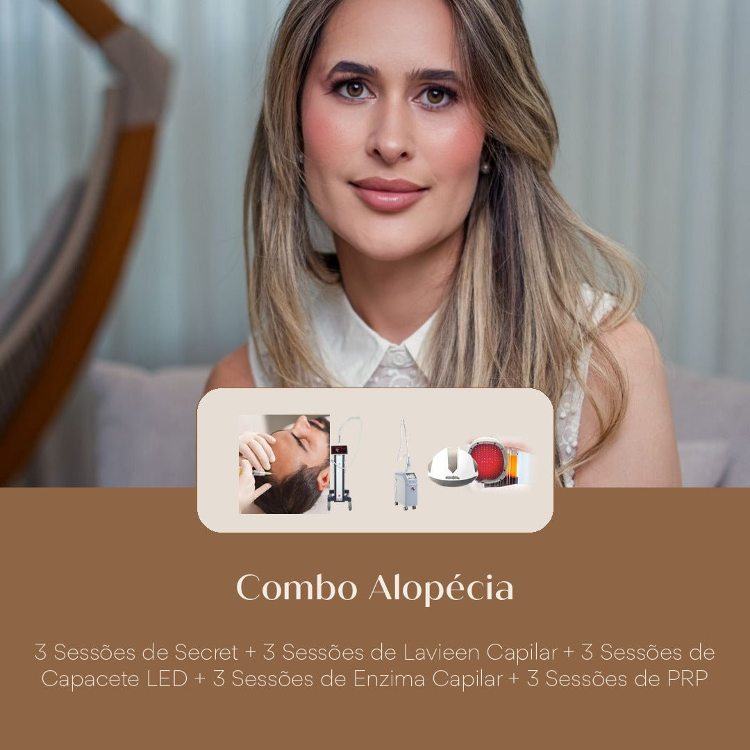 Combo Alopécia 3 Sessões de Secret + 3 Sessões de Lavieen Capilar + 3 Sessões de Capacete LED + 3 Sessões de Enzima Capilar + 3