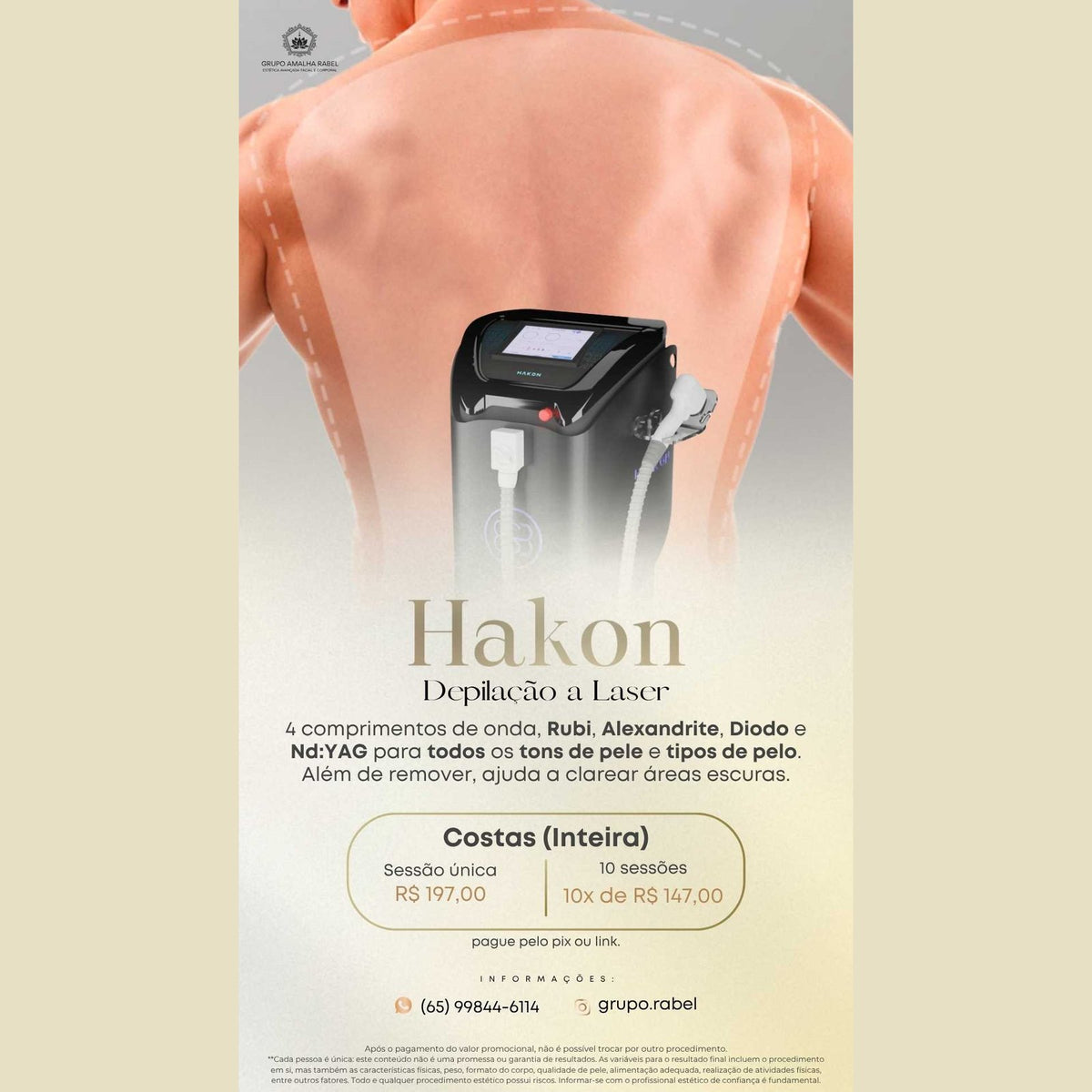Hakon - Depilação a Laser - Inteira) (Costas (Inteira) (Sessão única)
