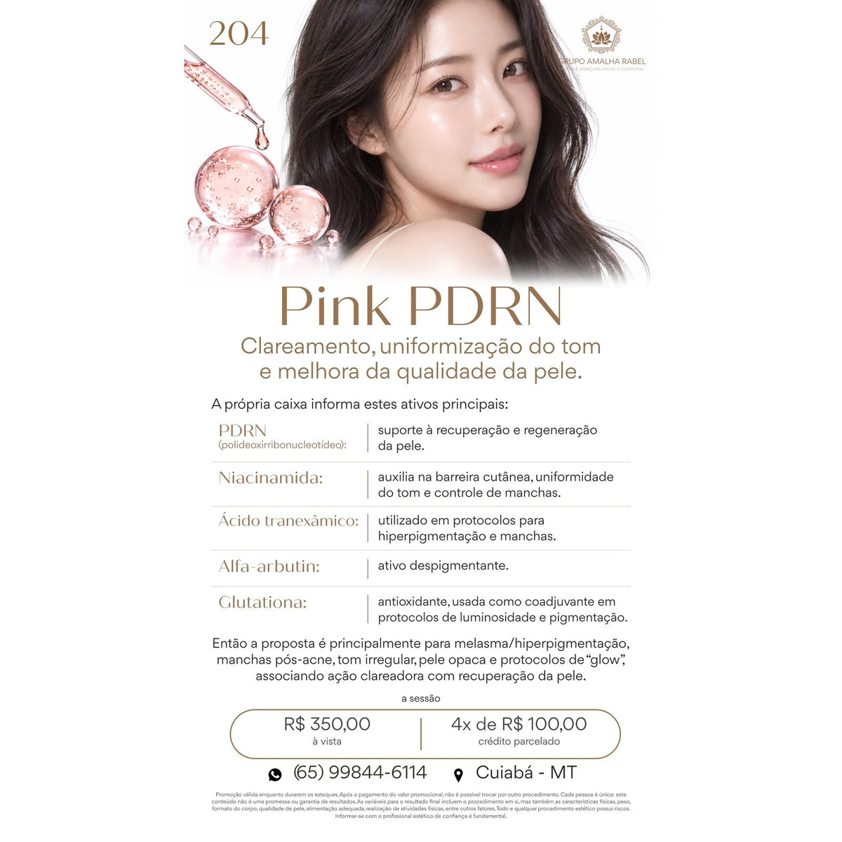 Pink PDRN - Clareamento, uniformização do tom e melhora da qualidade da pele.