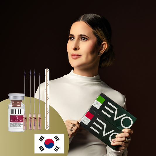 Combo Segredo Coreano - 1 ml preenchimento de têmpora EVO Fill + 1 ampola de Sculptra + 4 fios de garra