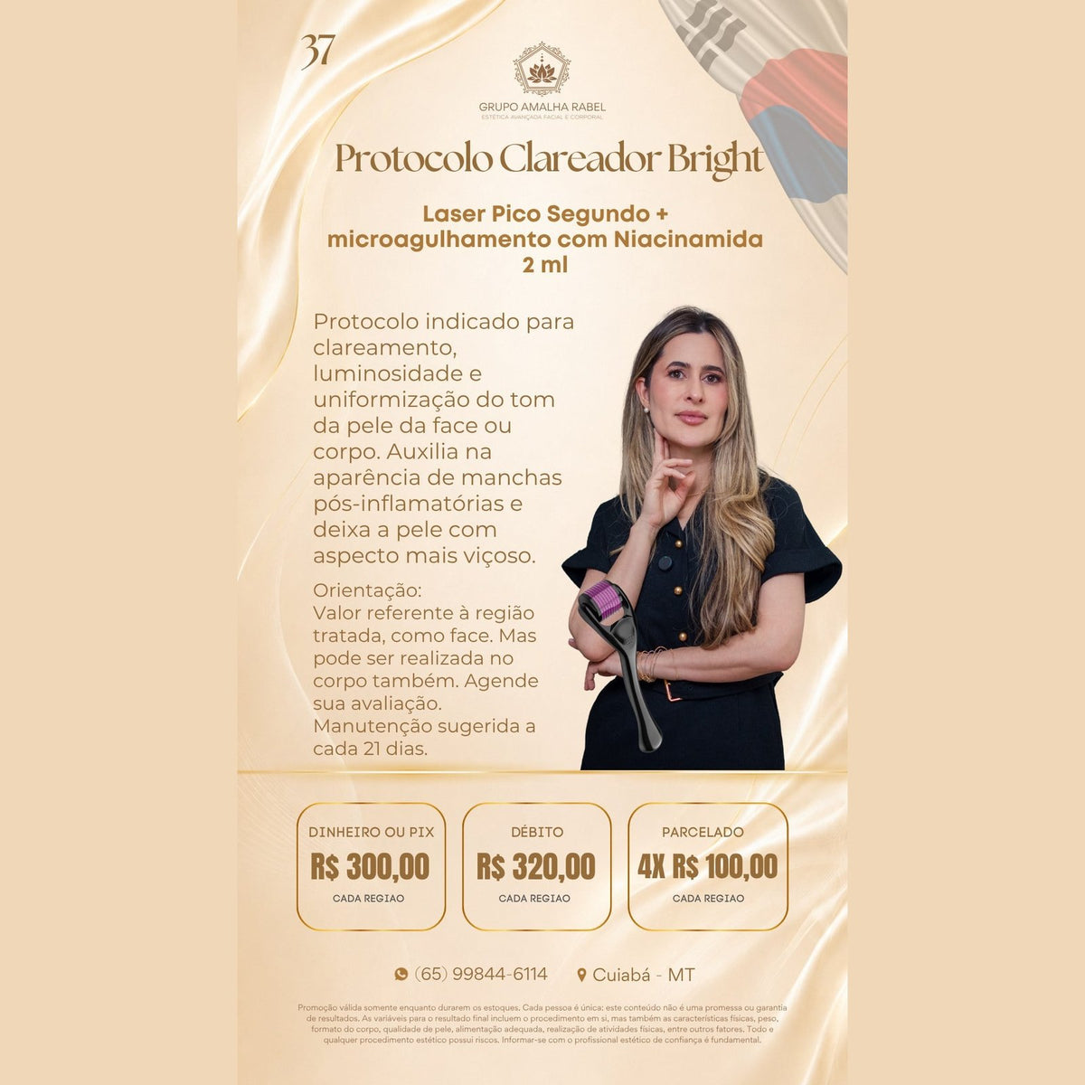 Protocolo Clareador Bright - Laser Pico Segundo + microagulhamento com Niacinamida 2 ml