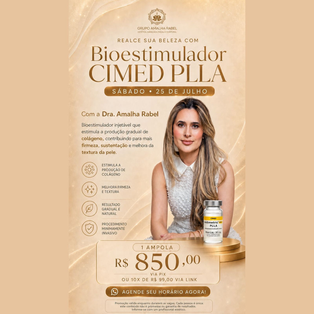Bioestimulador CIMED PLLA - REALCE SUA BELEZA COM / Com a Dra. Amalha Rabel (1 AMPOLA)