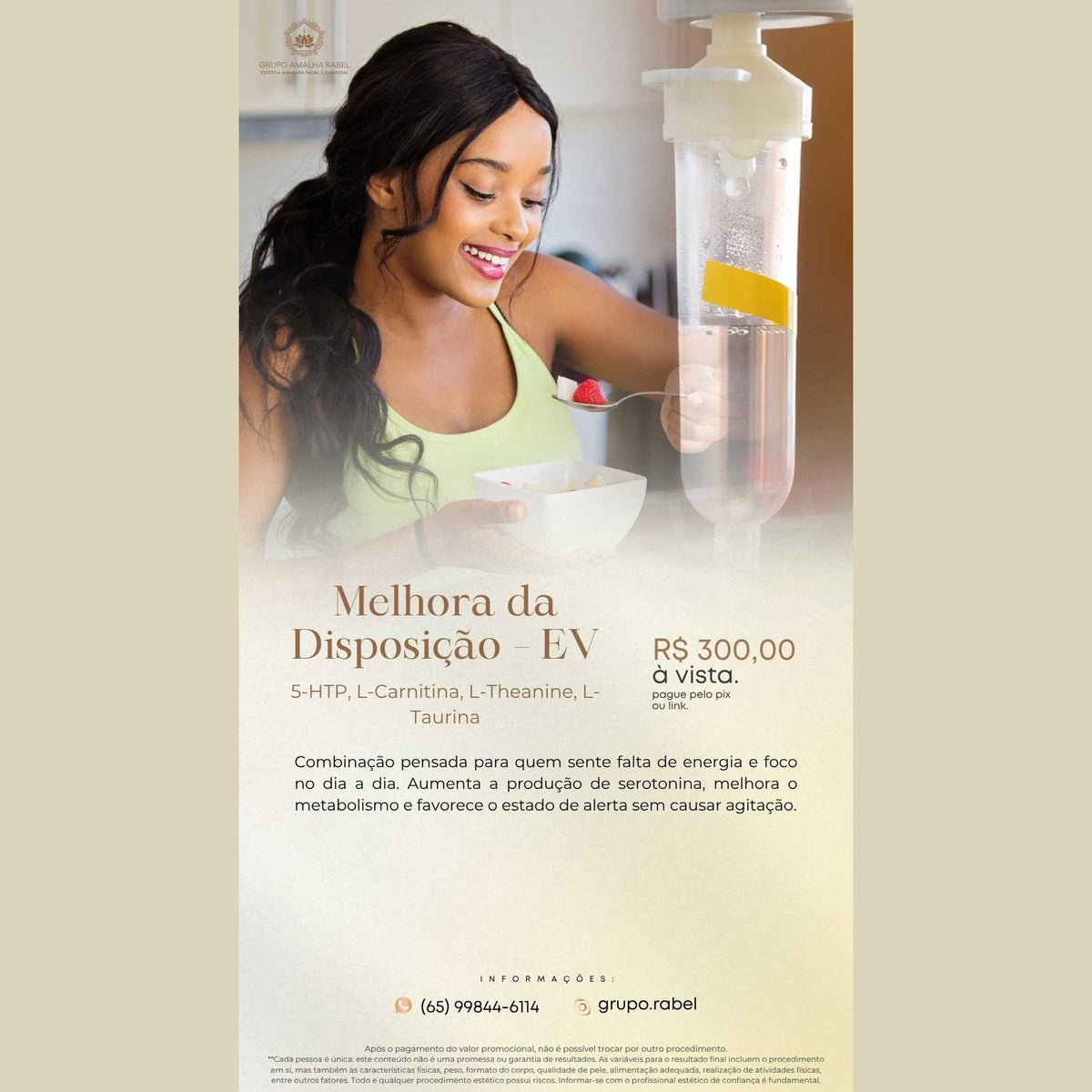 Melhora da Disposição - EV - 5-HTP, L-Carnitina, L-Theanine, L-Taurina