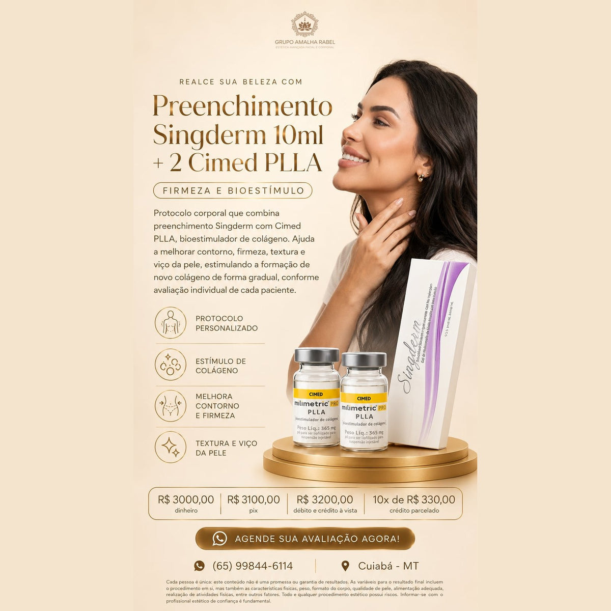 Preenchimento Singderm 10ml + 2 Cimed PLLA - Firmeza e bioestímulo