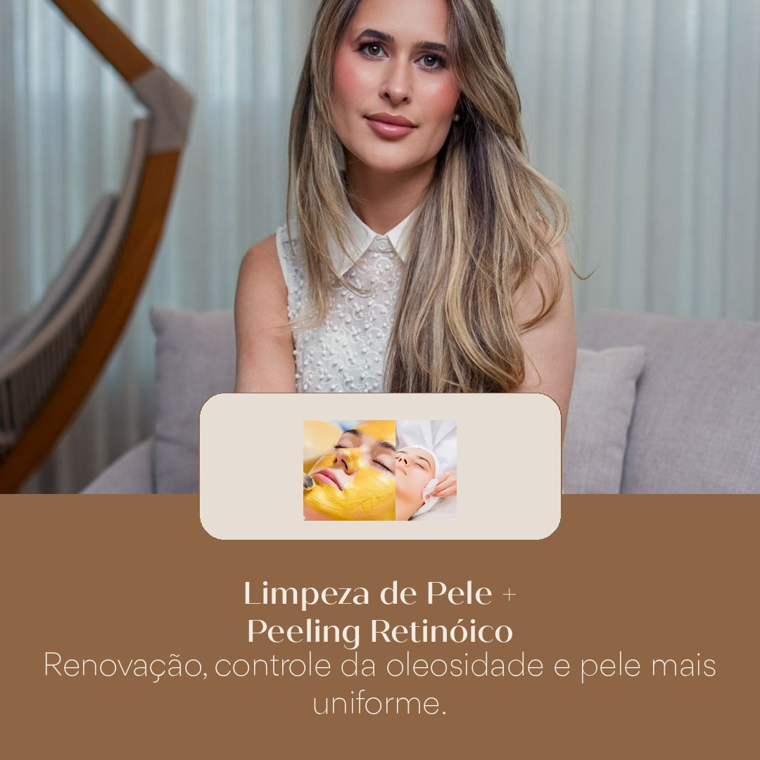 Limpeza de Pele + Peeling Retinóico Renovação, controle da oleosidade e pele mais uniforme.