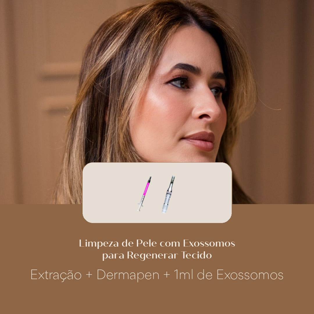 Limpeza de Pele com Exossomos para Regenerar Tecido Extração + Dermapen + 1ml de Exossomos
