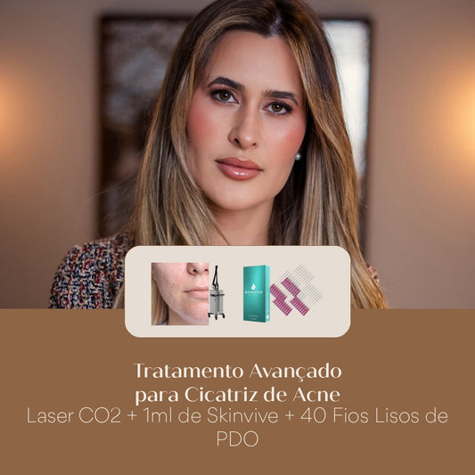 Tratamento Avançado para Cicatriz de Acne Laser CO2 + 1ml de Skinvive + 40 Fios Lisos de PDO