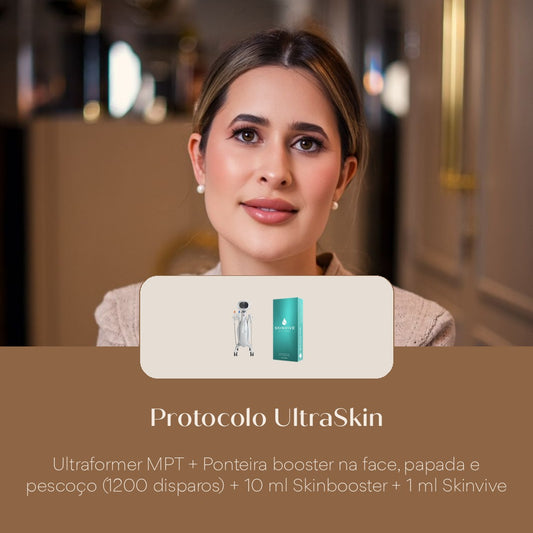 Protocolo UltraSkin Ultraformer MPT + Ponteira booster na face, papada e pescoço (1200 disparos) + 10 ml Skinbooster + 1 ml Skin