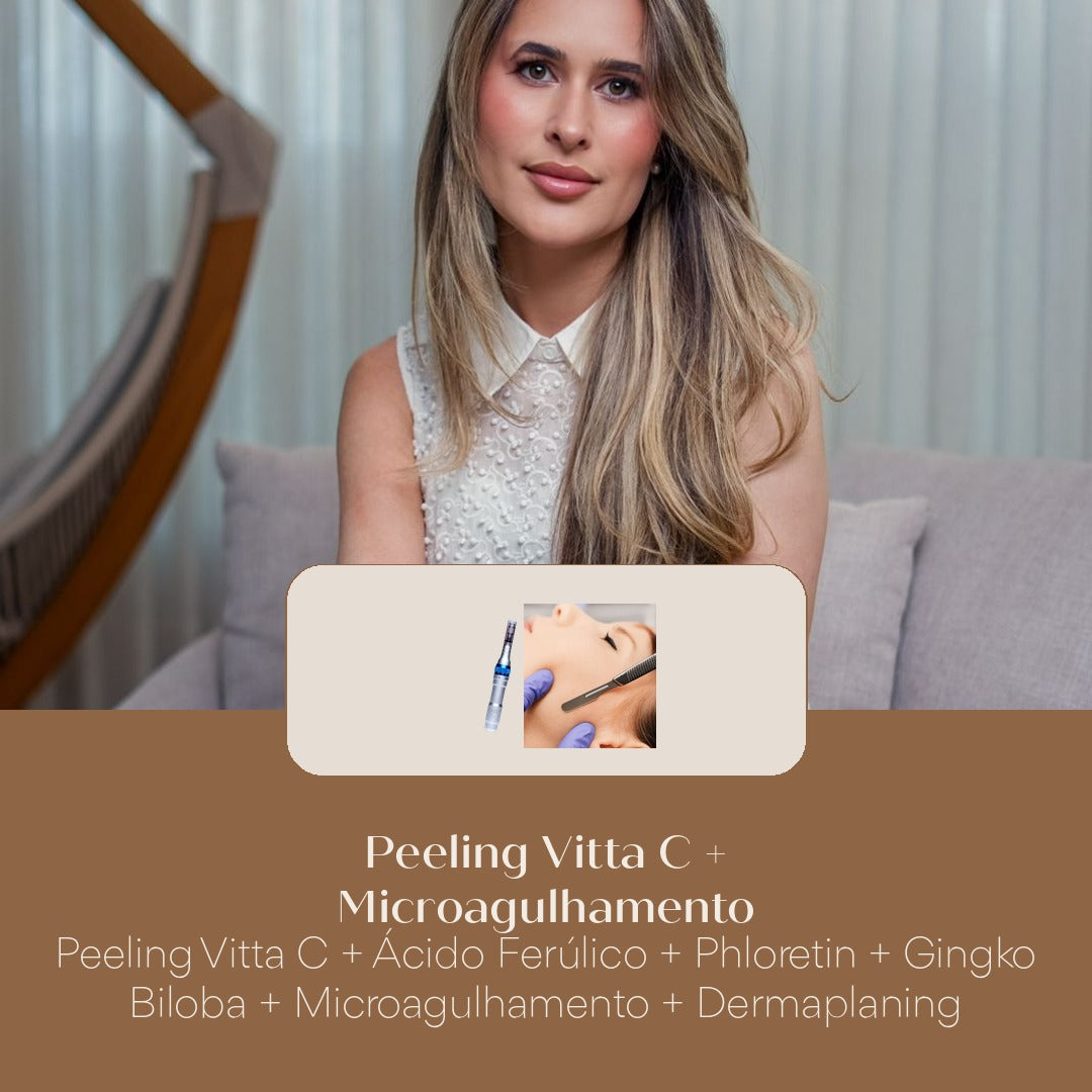Peeling Vitta C + Microagulhamento Peeling Vitta C + Ácido Ferúlico + Phloretin + Gingko Biloba + Microagulhamento + Dermaplanin