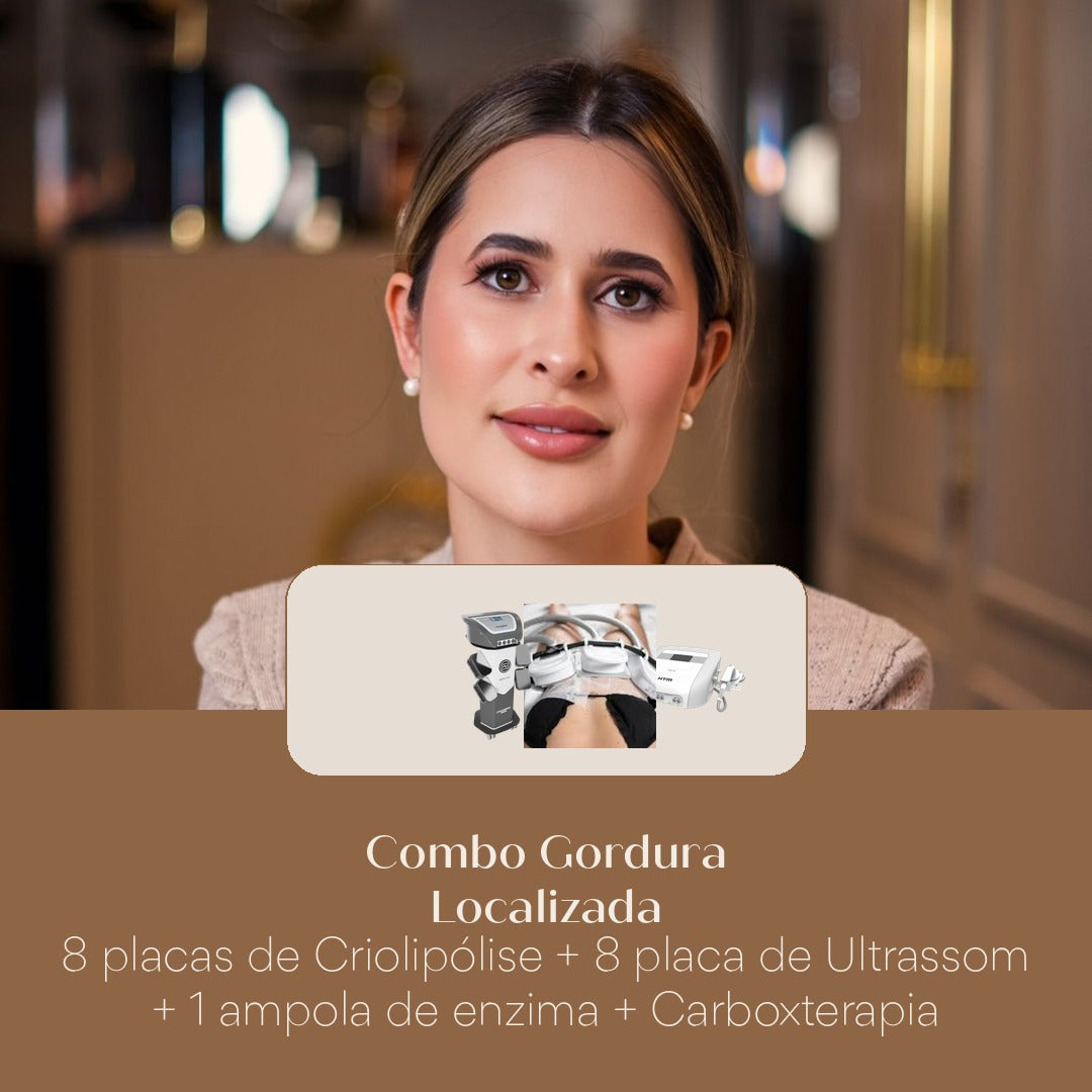 Combo Gordura Localizada 8 placas de Criolipólise + 8 placa de Ultrassom + 1 ampola de enzima + Carboxterapia