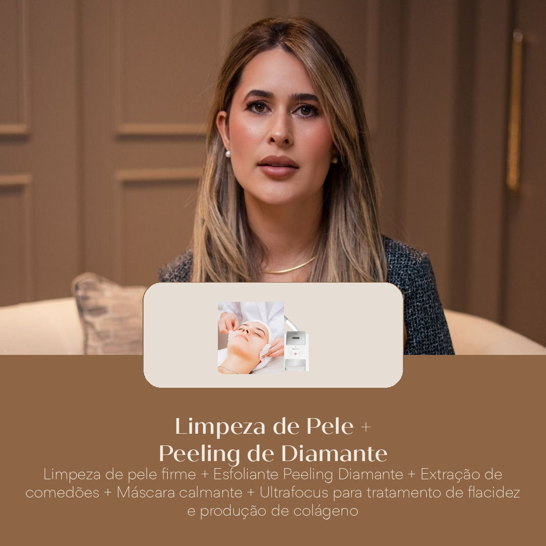 Limpeza de Pele + Peeling de Diamante Limpeza de pele firme + Esfoliante Peeling Diamante + Extração de comedões + Máscara calma
