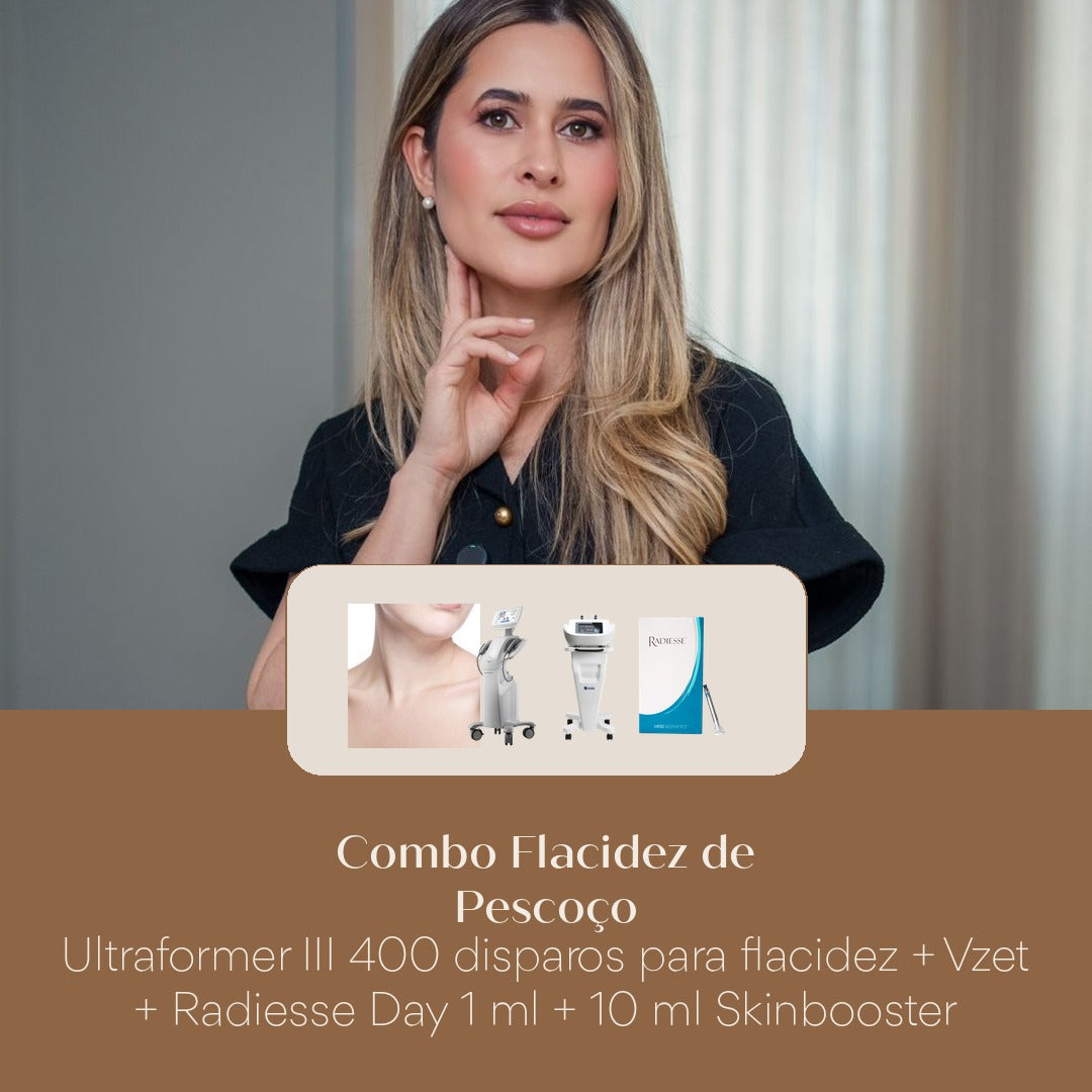 Combo Flacidez de Pescoço Ultraformer III 400 disparos para flacidez + Vzet + Radiesse Day 1 ml + 10 ml Skinbooster