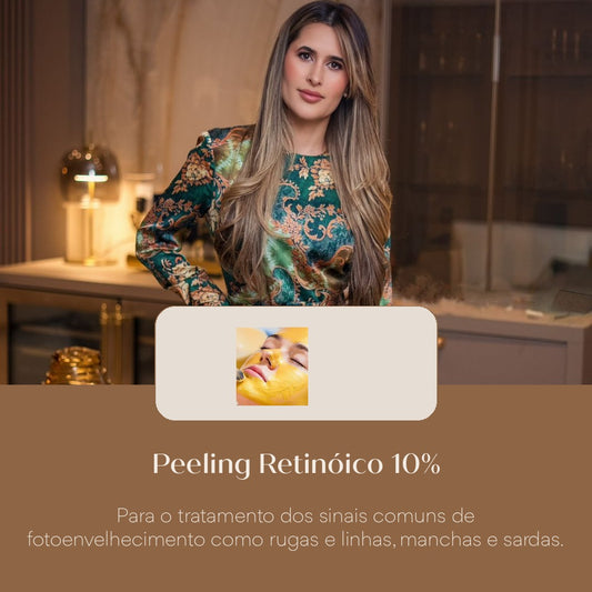Peeling Retinóico 10% Para o tratamento dos sinais comuns de fotoenvelhecimento como rugas e linhas, manchas e sardas.