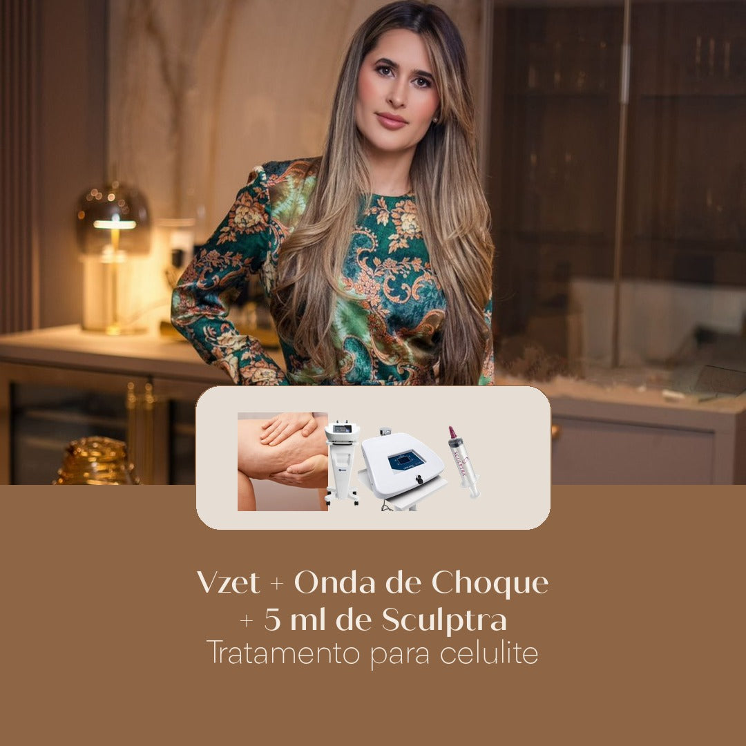 Vzet + Onda de Choque + 5 ml de Sculptra Tratamento para celulite