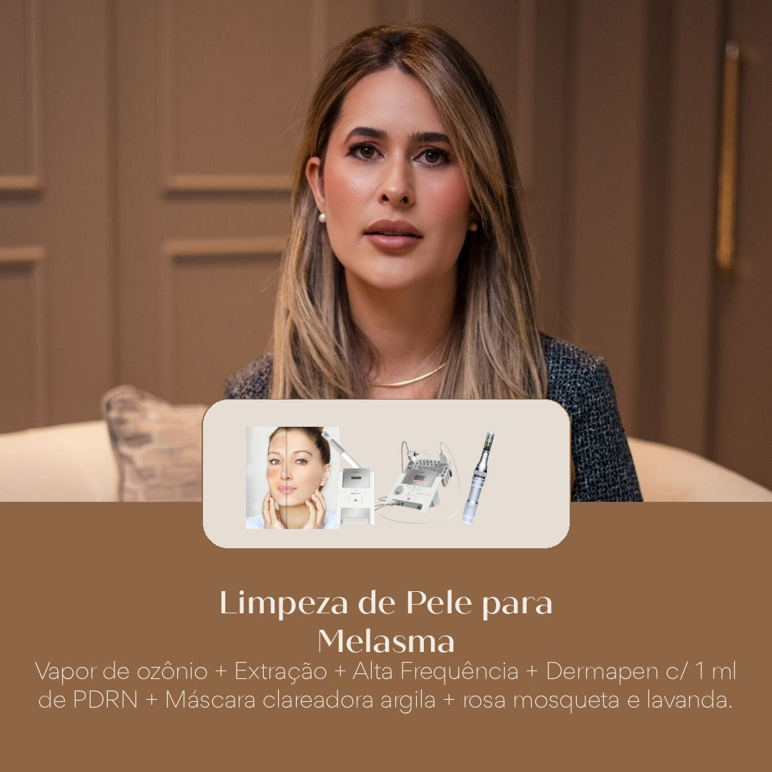 Limpeza de Pele para Melasma Vapor de ozônio + Extração + Alta Frequência + Dermapen c/ 1 ml de PDRN + Máscara clareadora argila