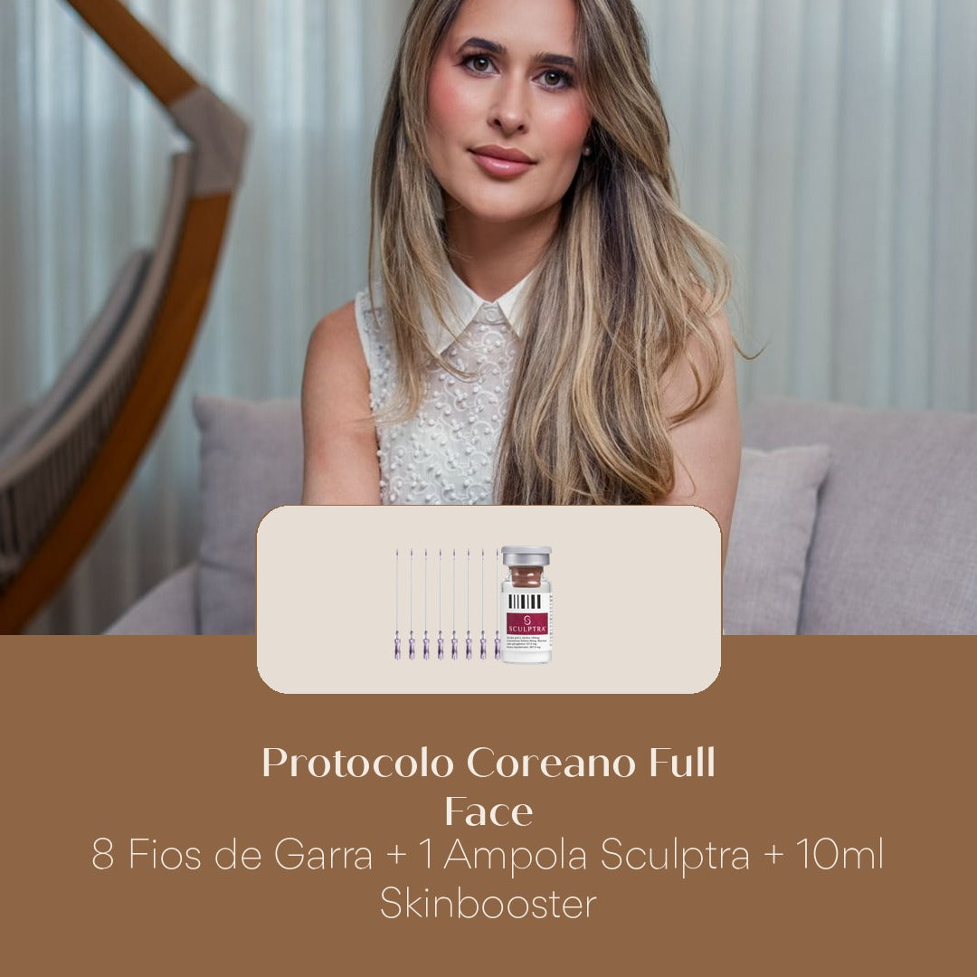 Protocolo Coreano Full Face 8 Fios de Garra + 1 Ampola Sculptra + 10ml Skinbooster
