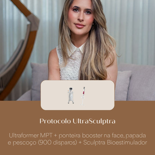 Protocolo UltraSculptra Ultraformer MPT + ponteira booster na face, papada e pescoço (900 disparos) + Sculptra Bioestimulador