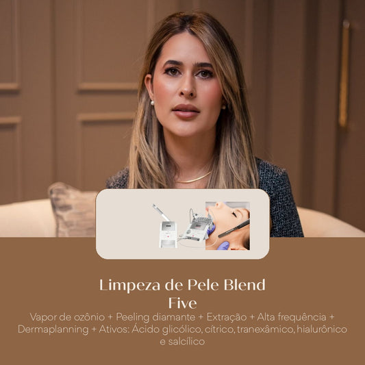 Limpeza de Pele Blend Five Vapor de ozônio + Peeling diamante + Extração + Alta frequência + Dermaplanning + Ativos: Ácido glicó