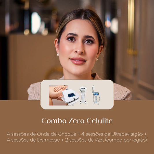 Combo Zero Celulite 4 sessões de Onda de Choque + 4 sessões de Ultracavitação + 4 sessões de Dermovac + 2 sessões de Vzet (combo